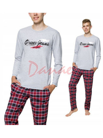 Chlapčenské dlhé pyžamo Power - káro nohavice - šedé