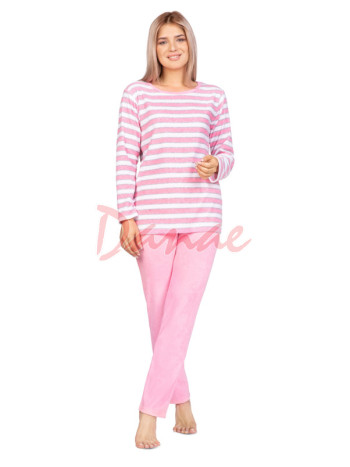 Froté pyžamo s prúžkami dámske - ružová