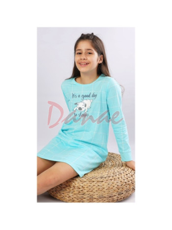 Dievčenská nočná košeľa so šteniatkom - Good day - tyrkysová