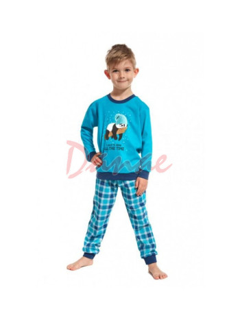 Detské pyžamo s patentom - Panda v čiapočke - tyrkysová