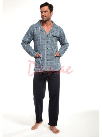 Pánske kárované pyžamo na gombíky Cornette 114 - modrá