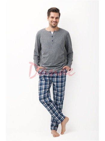 Pánske pyžamo Luna 763 - plátené nohavice - šedá