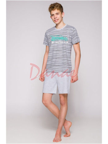 Pruhované mládežnícke pyžamo Max - krátke - šedé