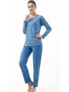 Pruhované dlhé dámske pyžamo - Sporty - modrá