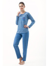 Pruhované dlhé dámske pyžamo - Sporty - modré