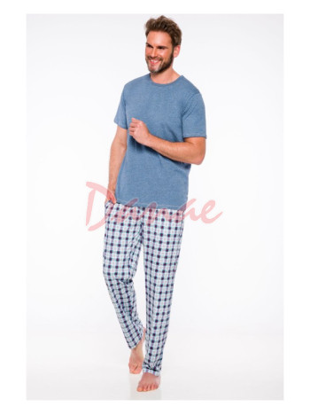 Pánske pyžamo Jeremi - krátky rukáv dlhé nohavice - modrá