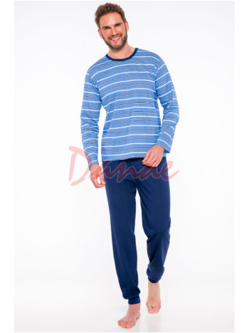 Dlhé prúžkované pánske pyžamo Taro - Max - modrá
