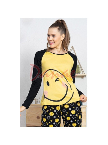Emoticon - dámske pyžamo so smajlíkom - žltá / čierna