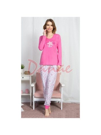 Moja hviezda - bavlnené dámske pyžamo s hviezdami - ružová