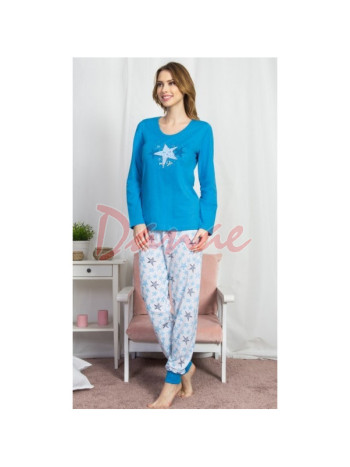 Moja hviezda - bavlnené dámske pyžamo s hviezdami - modrá