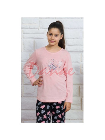 Detské dlhé pyžamo s korytnačkou - ružová