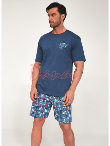 Pánske letné pyžamo s plachetnicou - šortky