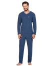 Jednofarebné teplé pánske froté pyžamo - modrá