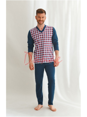 Pánske dlhé pyžamo Victor - modrá/červená