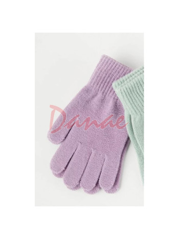 Detské jednofarebné pletené päťprstové rukavice - fialová