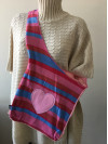 Originálna pletená taška cez rameno - Srdce - ružová/modrá