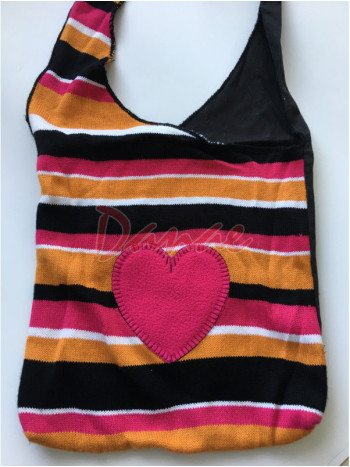Originálna pletená taška cez rameno - Srdce - oranžová/ružová