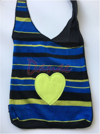 Originálna pletená taška cez rameno - Srdce - zelená/modrá