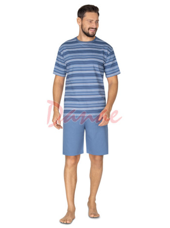 Krátke pánske pyžamo s prúžkovaným vzorom - modrá