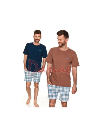 Igor - decentné pánske pyžamo - kárované šortky