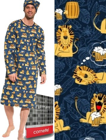 Pánska nočná košeľa s čiapkou na spanie Leo - lev s pivom