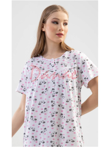 Dámska nočná košeľa na gombíky Kitty Paw ružová