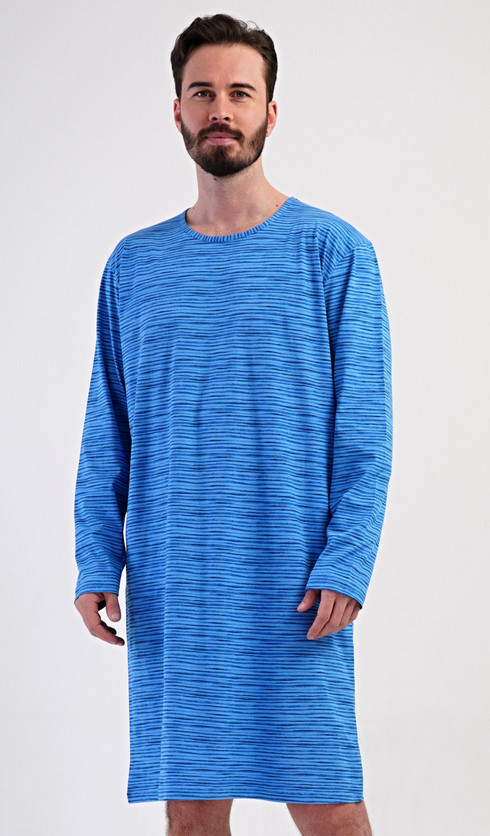 Prúžkovaná pánska nočná košeľa s dlhým rukávom