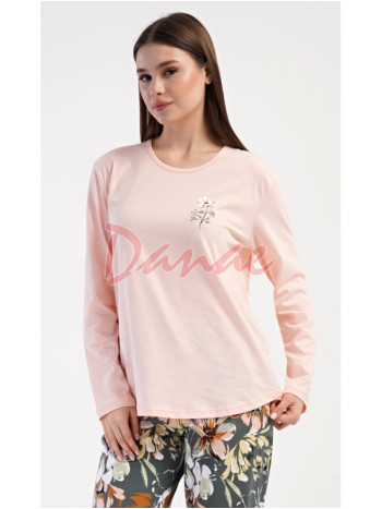 Dámske pyžamo dlhé Kvety lososová - až do 4XL