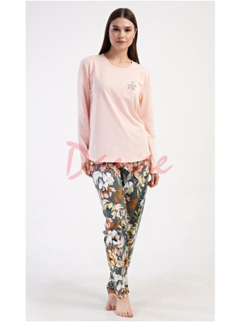 Dámske pyžamo dlhé Kvety lososová - až do 4XL