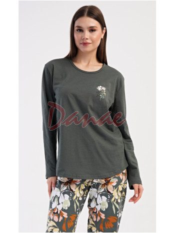 Dámske pyžamo dlhé Kvety zelená - až do 4XL