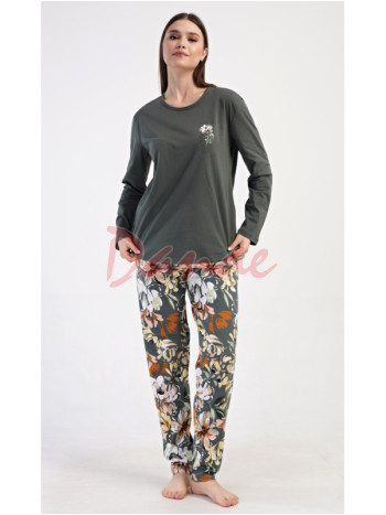 Dámske pyžamo dlhé Kvety zelená - až do 4XL