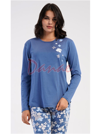 Dámske pyžamo dlhé Kvety modrá - až do 4XL