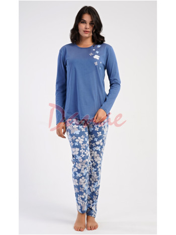 Dámske pyžamo dlhé Kvety modrá - až do 4XL