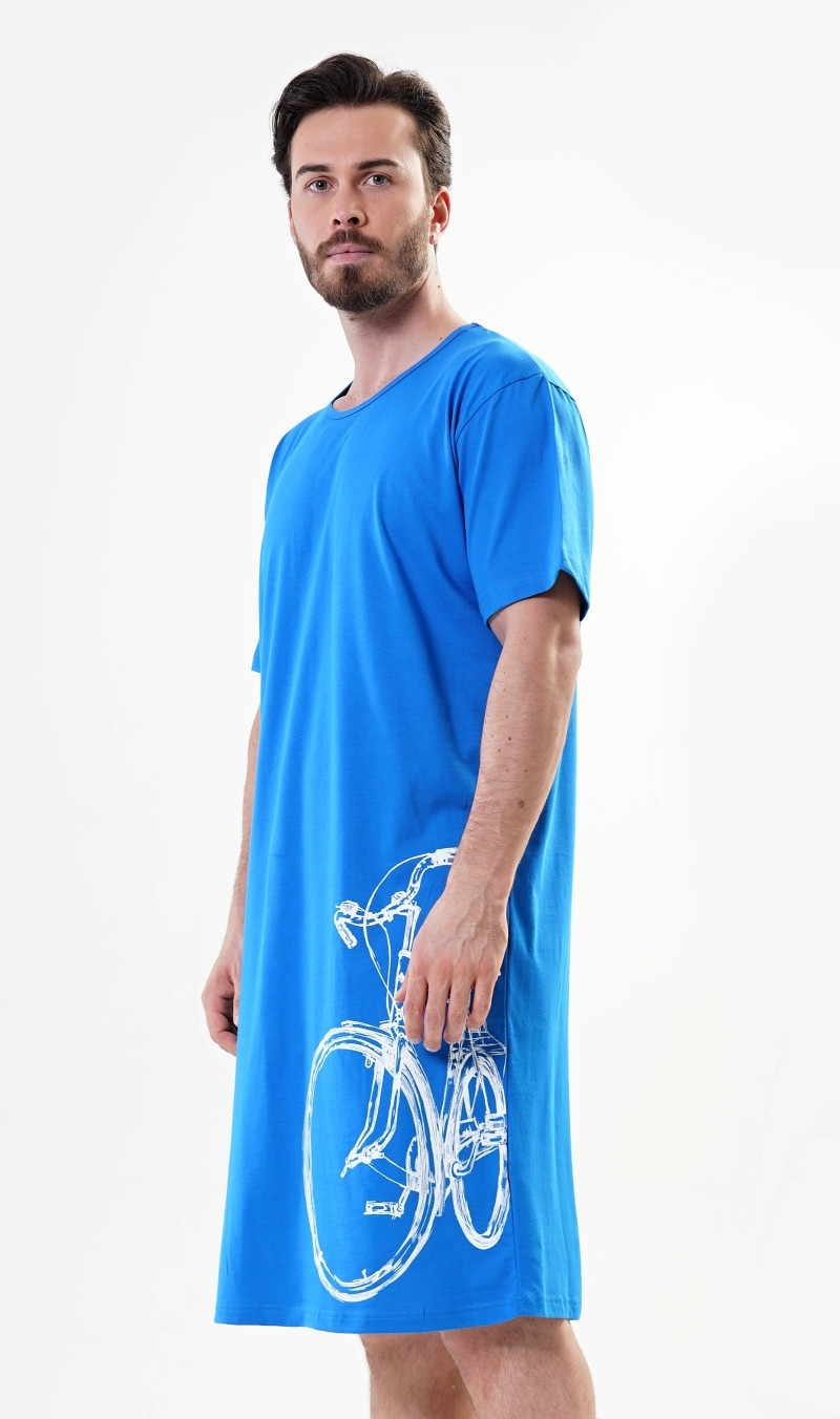 Pánská nočná košeľa krátky rukáv Bicykel modrá