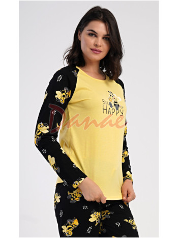 Dámske pyžamo dlhé Bee Happy s včielkou