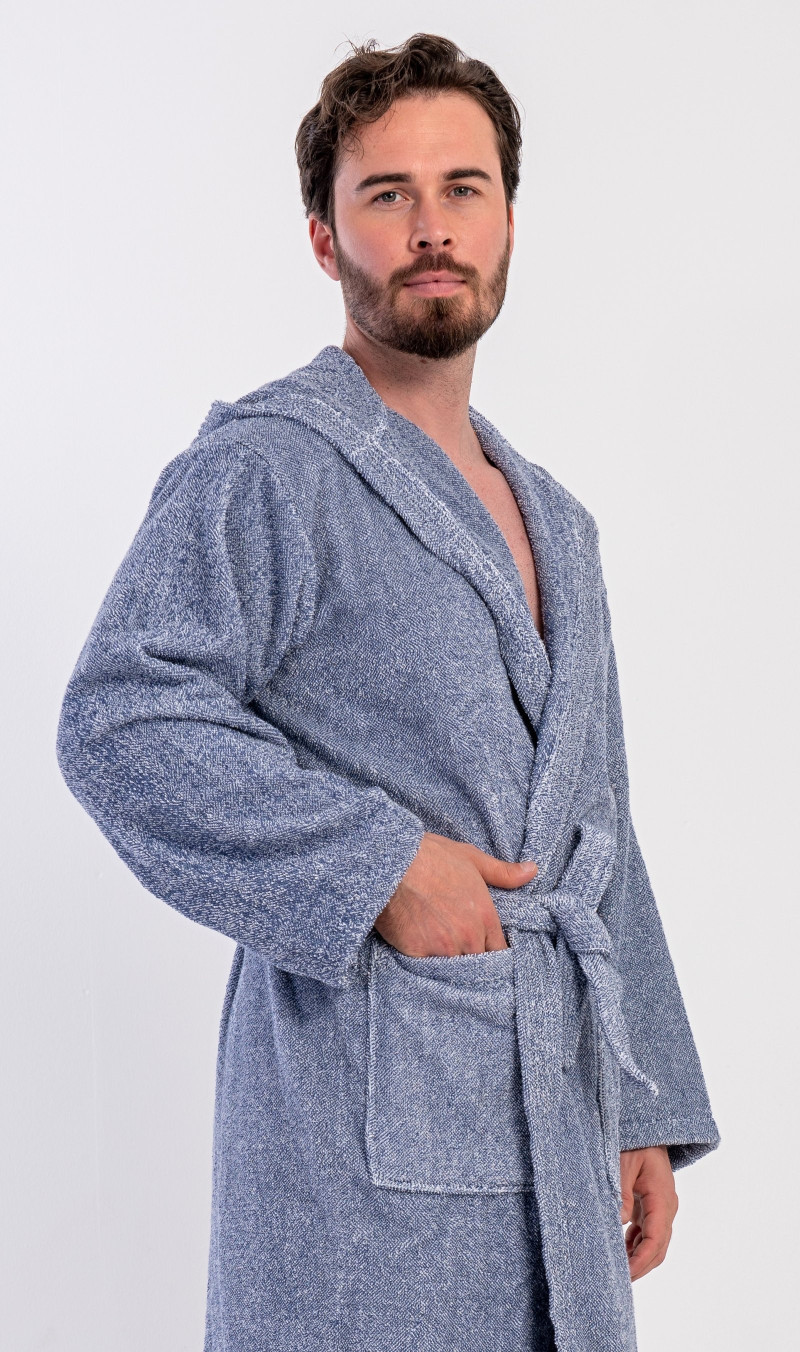 Pánsky dlhý župan s kapucou bavlnený froté Luis modrý