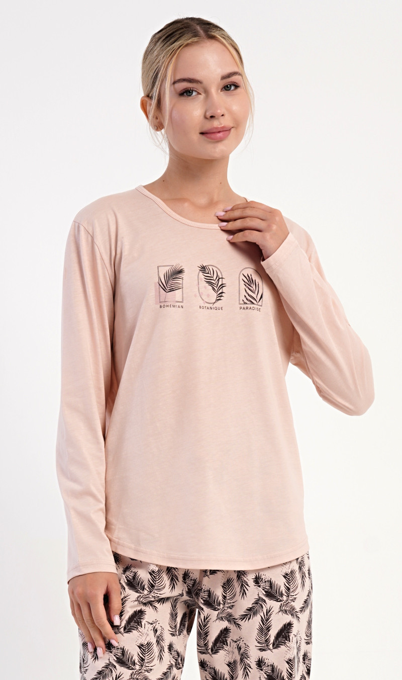 Dámske bavlnené pyžamo dlhé Botanický raj lososová