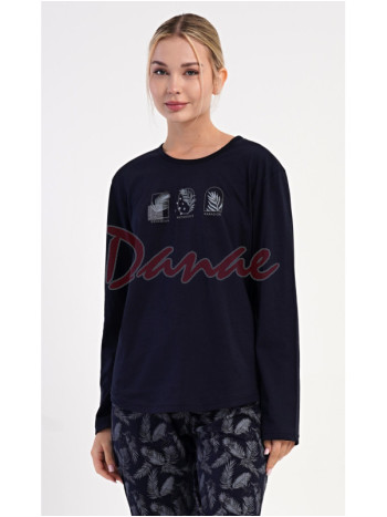 Dámske bavlnené pyžamo dlhé Botanický raj modrá