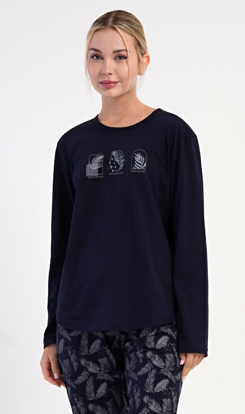 Dámske bavlnené pyžamo dlhé Botanický raj modrá