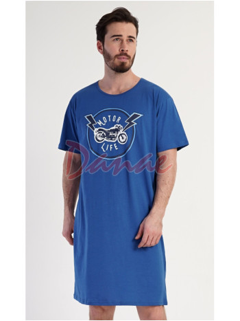 Pánska nočná košeľa s motorkou krátky rukáv modrá