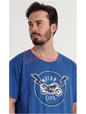 Pánska nočná košeľa s motorkou krátky rukáv modrá
