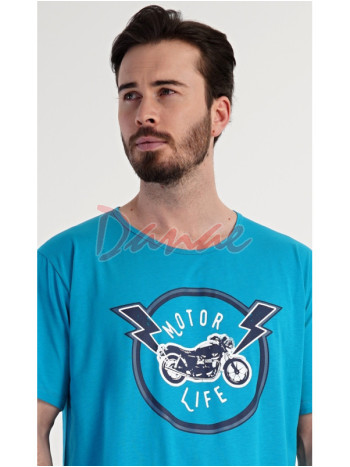 Pánska nočná košeľa s motorkou krátky rukáv tyrkysová