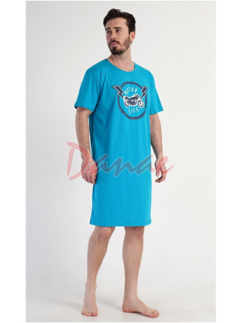 Pánska nočná košeľa s motorkou krátky rukáv tyrkysová