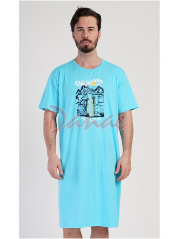 Pánska nočná košeľa California krátky rukáv tyrkysová