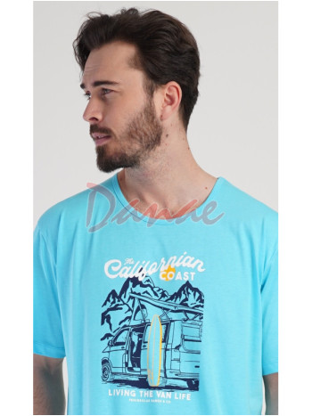 Pánska nočná košeľa California krátky rukáv tyrkysová