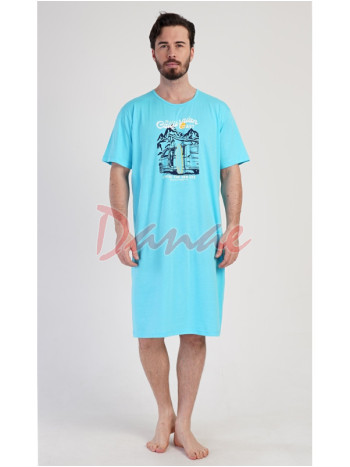 Pánska nočná košeľa California krátky rukáv tyrkysová