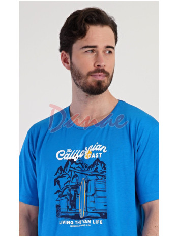 Pánska nočná košeľa California krátky rukáv modrá