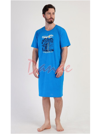 Pánska nočná košeľa California krátky rukáv modrá