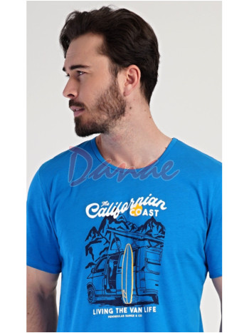 Pánske pyžamo krátke káro šortky California modrá