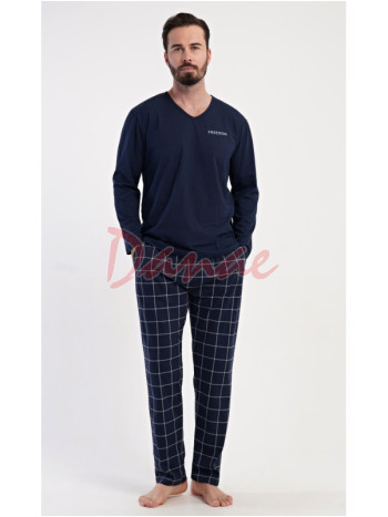Pánske pyžamo dlhé Freedom káro nohavice modrá